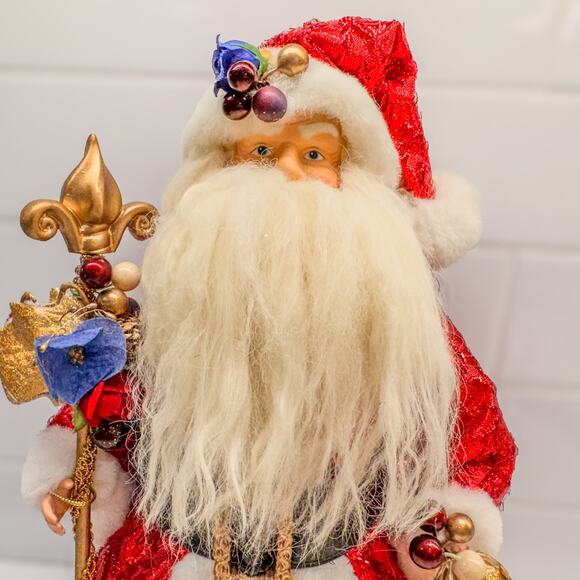 Traditional Red and Gold Santa Treetop/Tabletop Christmas Holiday Decor, 12”H - Picture 6 of 9